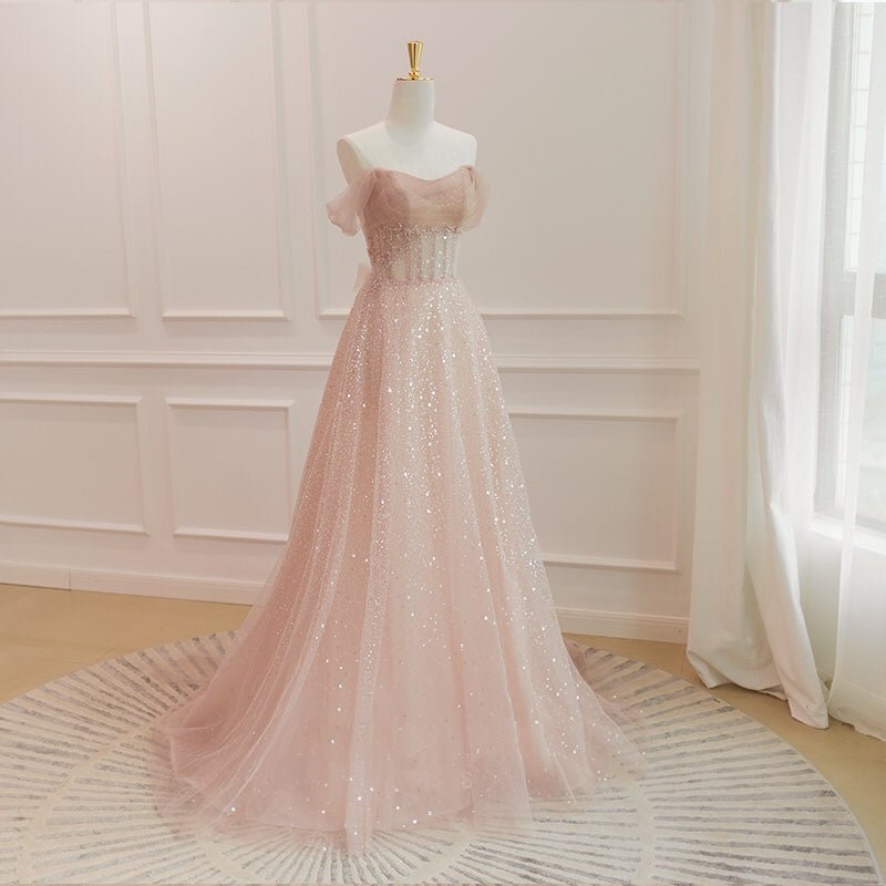 Fairy Pink Sequins Off Shoulder Corset Formal Dress - Pink Wedding Dress  Prom Dress Plus Size