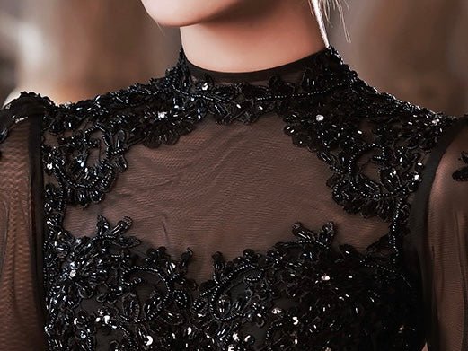 Gothic Black Lace and Embroidery Modest Wedding Dress With Long Sleeve - Black Formal Dress Plus Size