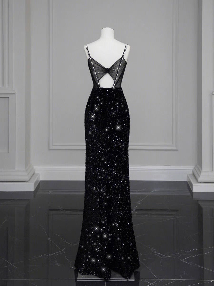 Gothic Black Lace Sequins Evening Gown - Formal Dress Plus Size