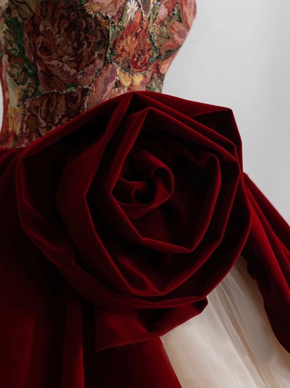 Gothic Red Velvet Wedding Dress With Gauze - Plus Size