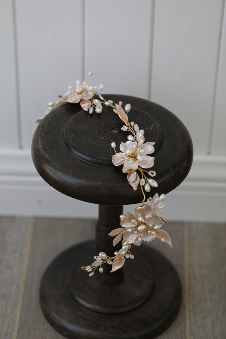 Handcrafted Floral Headpiece with Natural Pearl and Moonstone, Elegant Bridal Accessory for Formal Occasions and Weddings