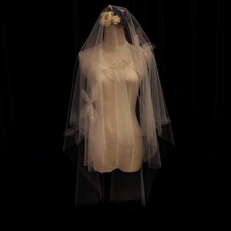 Vintage Inspired Handmade Silk Bridal Flower Veil With Beads