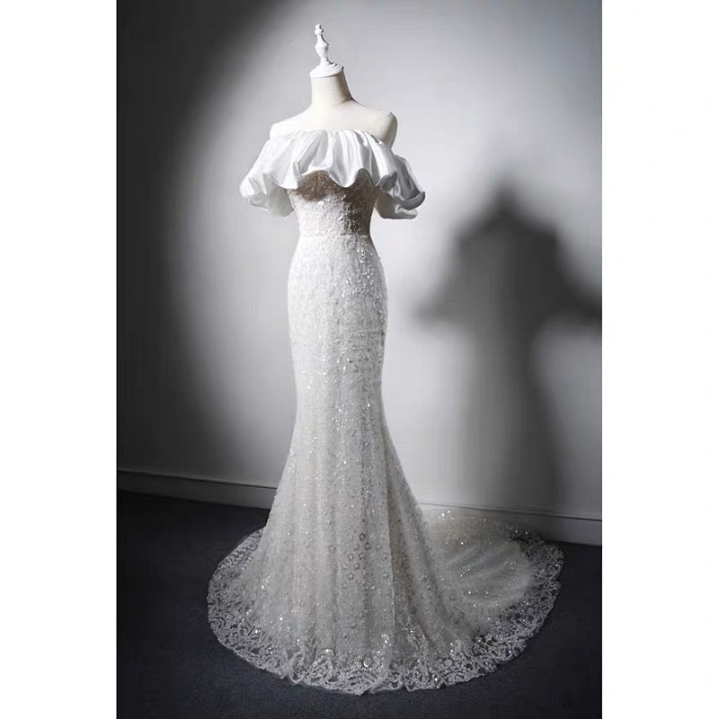 Lace Beaded Mermaid Boho Wedding Dress - Convertible Bridal Dress Plus Size