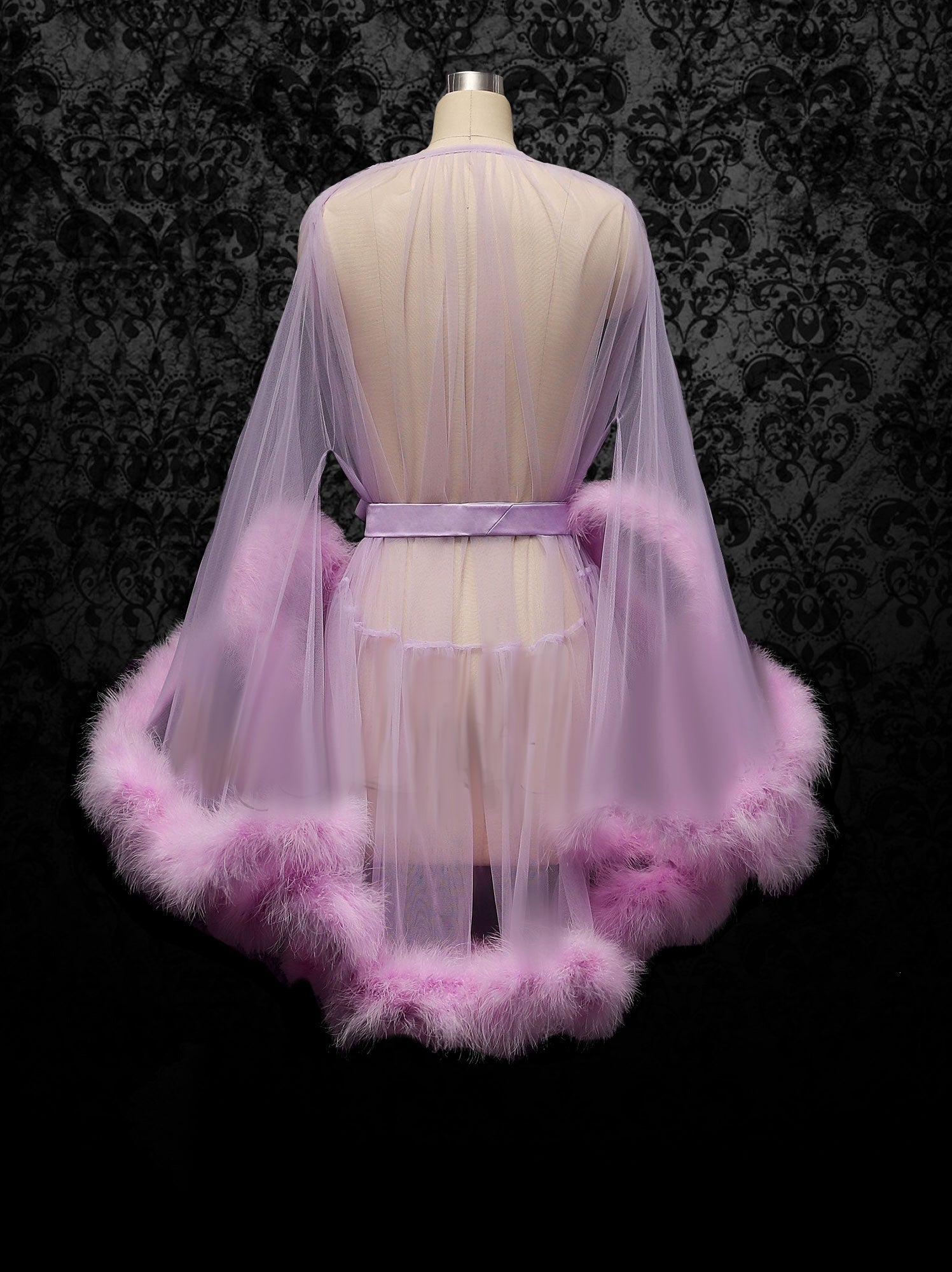 Lilac Purple Honeymoon Wedding Marabou Fur Edge Boudoir Robe