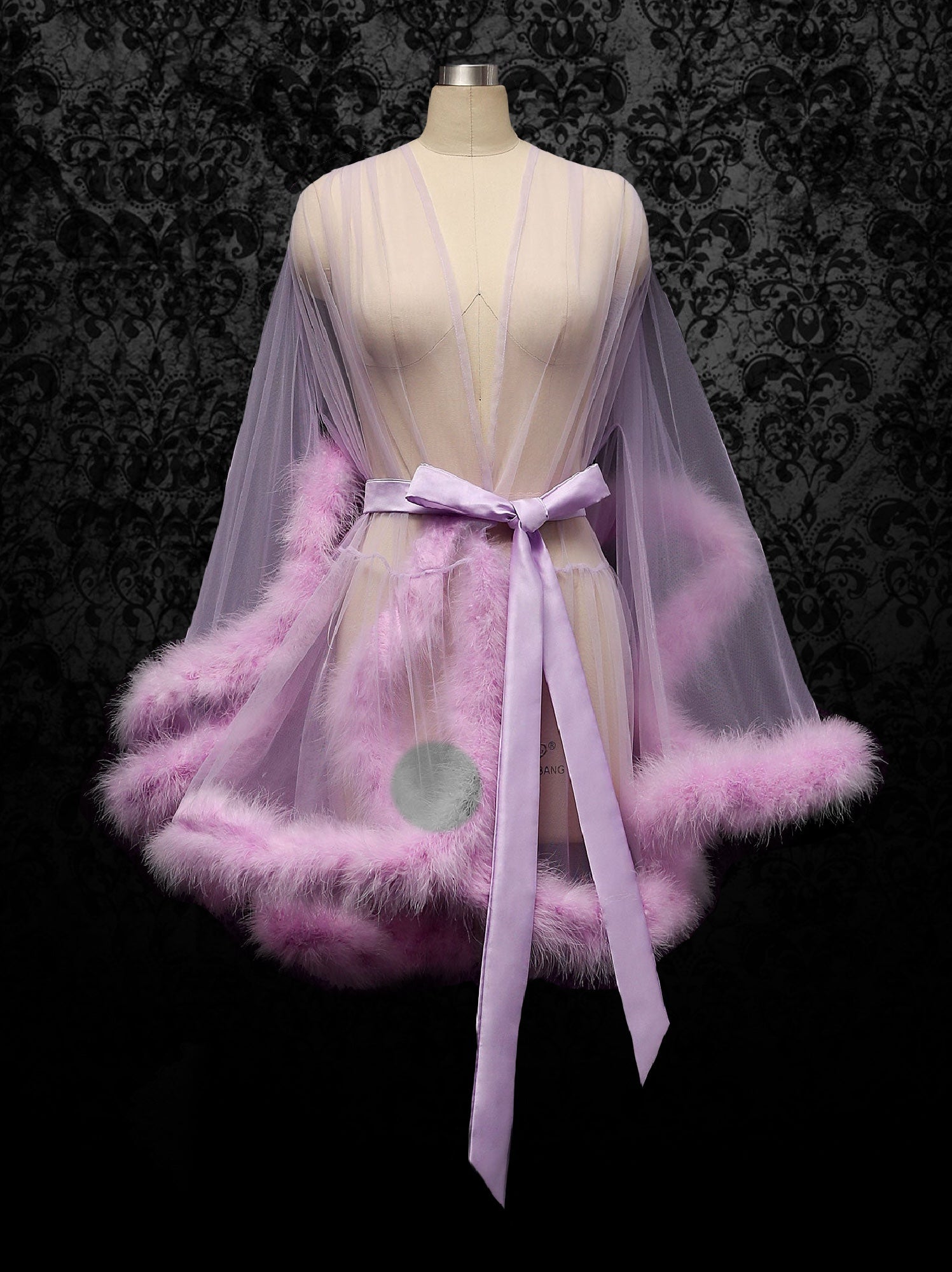 Lilac Purple Honeymoon Wedding Marabou Fur Edge Boudoir Robe