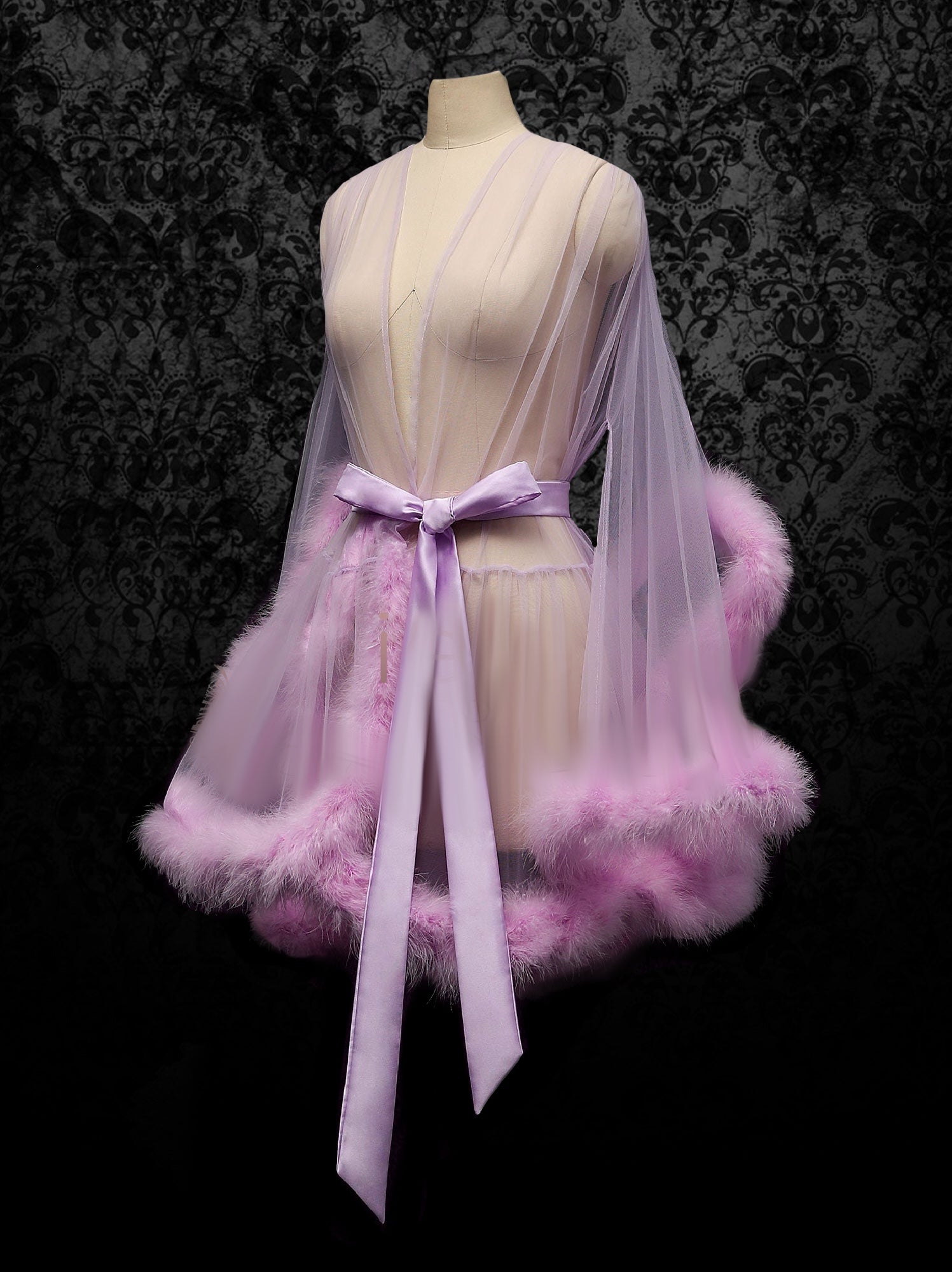 Lilac Purple Honeymoon Wedding Marabou Fur Edge Boudoir Robe