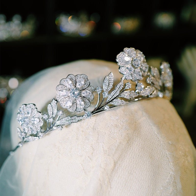 Natural Silver Crown Vintage Crystal Flower Bridal Headpiece
