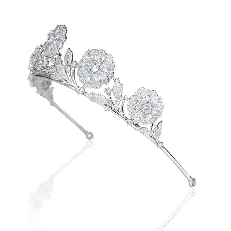 Natural Silver Crown Vintage Crystal Flower Bridal Headpiece