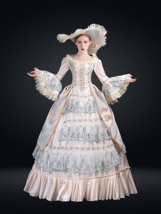 Queen Charlotte Baroque gown Blue and Champagne Lace Embroidered European  Court Dress  Plus Size