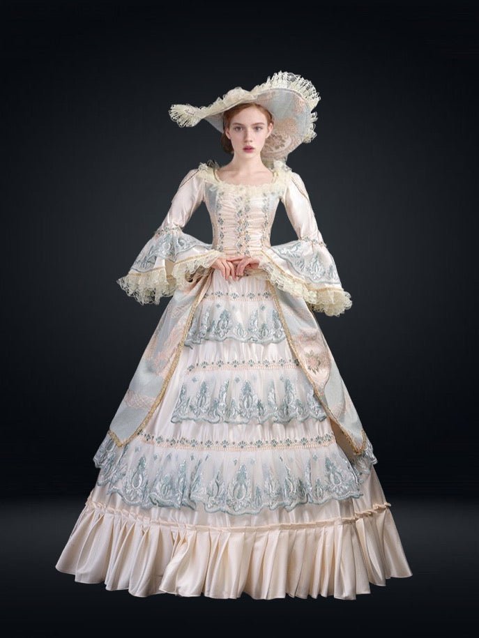 Queen Charlotte Baroque gown Blue and Champagne Lace Embroidered European  Court Dress  Plus Size