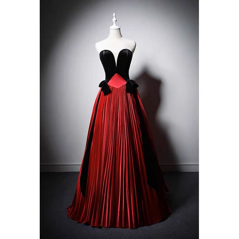 Red And Black Gothic Wedding Dress - V-line Velvet Gothic Corset Ball Gown Plus Size