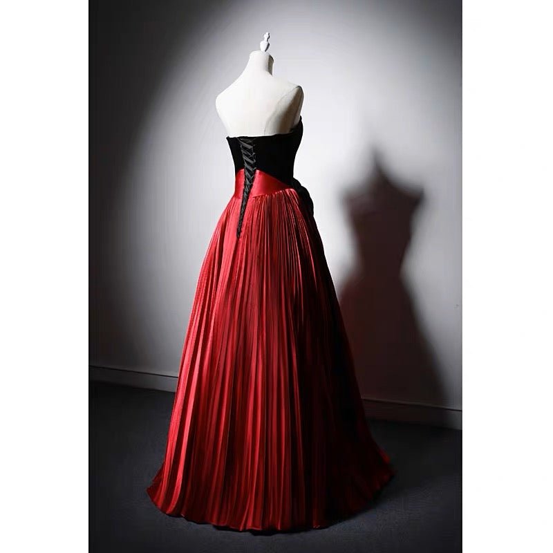 Red And Black Gothic Wedding Dress - V-line Velvet Gothic Corset Ball Gown Plus Size