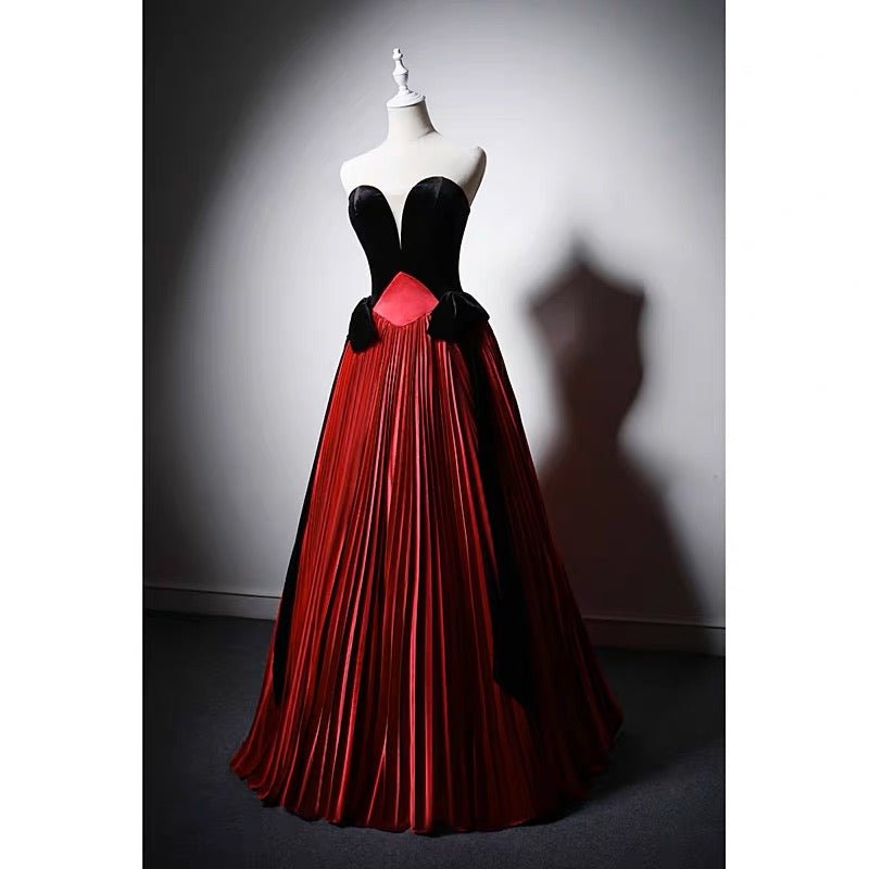 Red And Black Gothic Wedding Dress - V-line Velvet Gothic Corset Ball Gown Plus Size