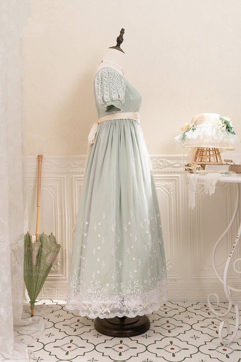 Regency Era Bellflower Mint Green Lace Embroidered Empire Waist Ball Gown -Lolita Dress Plus Size