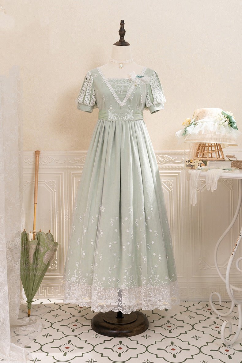 Regency Era Bellflower Mint Green Lace Embroidered Empire Waist Ball Gown -Lolita Dress Plus Size