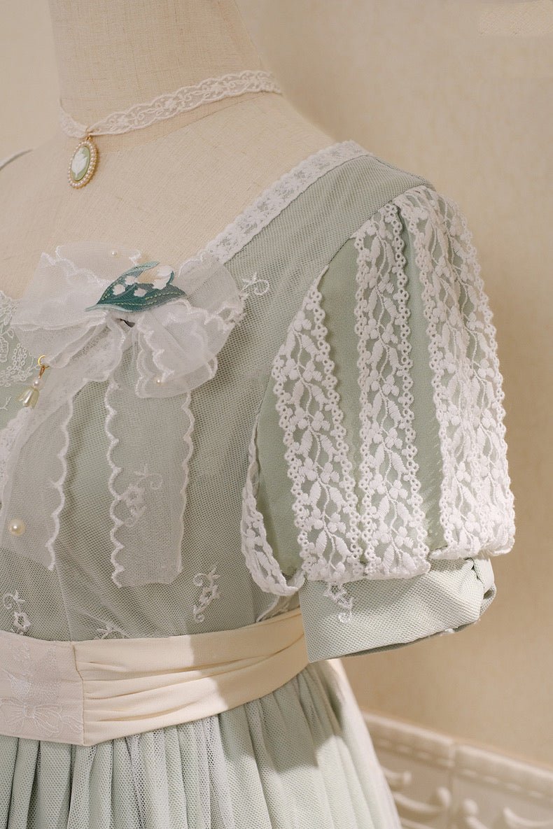Regency Era Bellflower Mint Green Lace Embroidered Empire Waist Ball Gown -Lolita Dress Plus Size