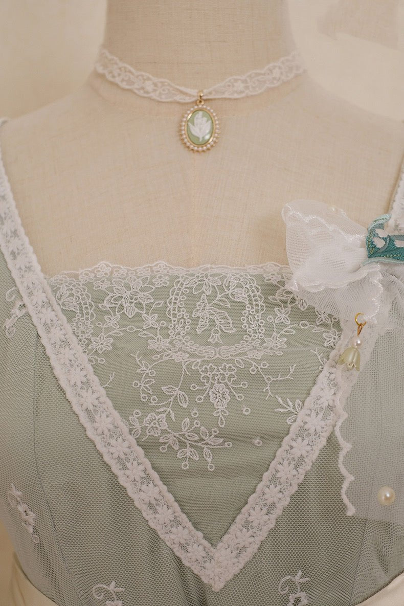 Regency Era Bellflower Mint Green Lace Embroidered Empire Waist Ball Gown -Lolita Dress Plus Size