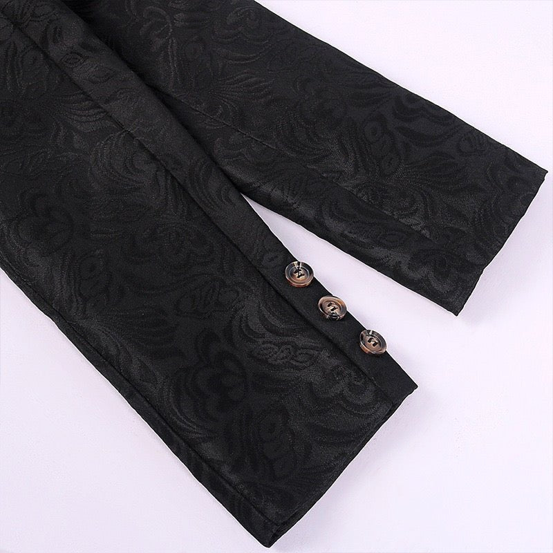 Vintage Gothic Medieval Black Jacquard Tailcoat For Men Jacket - Plus Size