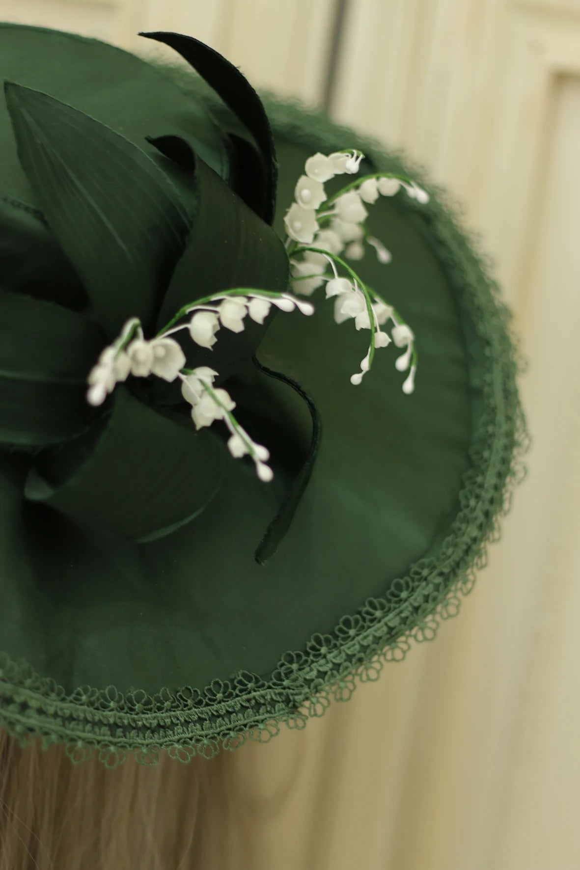 Vintage Inspired Floral Emerald Hat - lilies of the valley