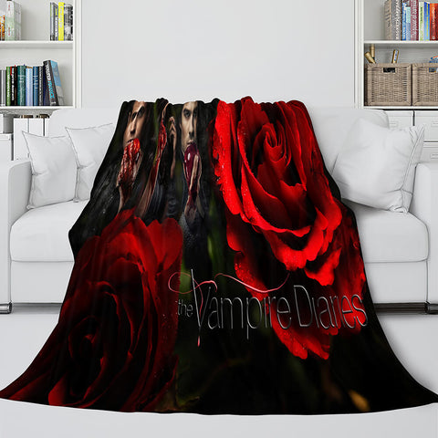 Vampire Diaries Red Rose Flannel Fleece Blanket