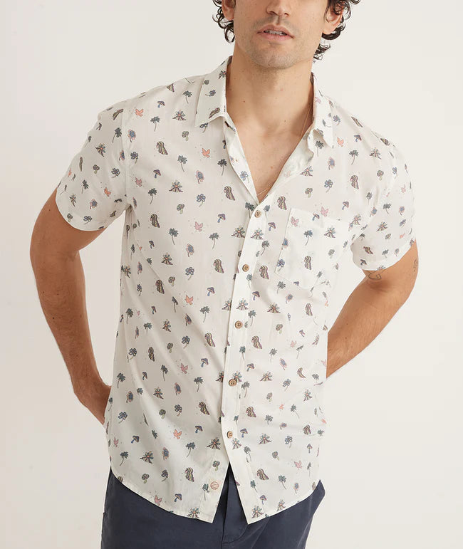 Short Sleeve Cotton Rayon Shirt in Natural Icon