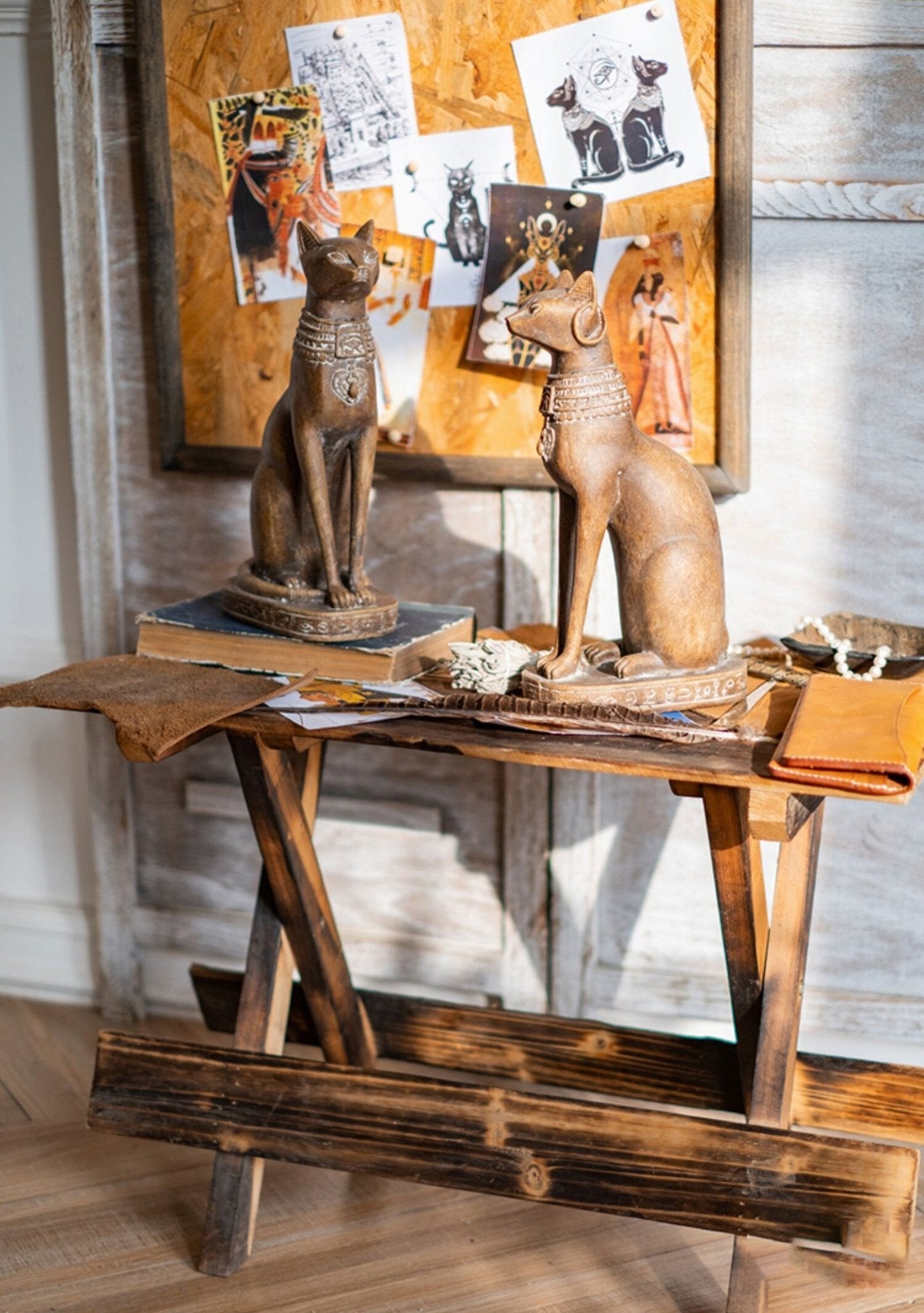 Wooden Color Egyptian cat sculpture  in vintage style