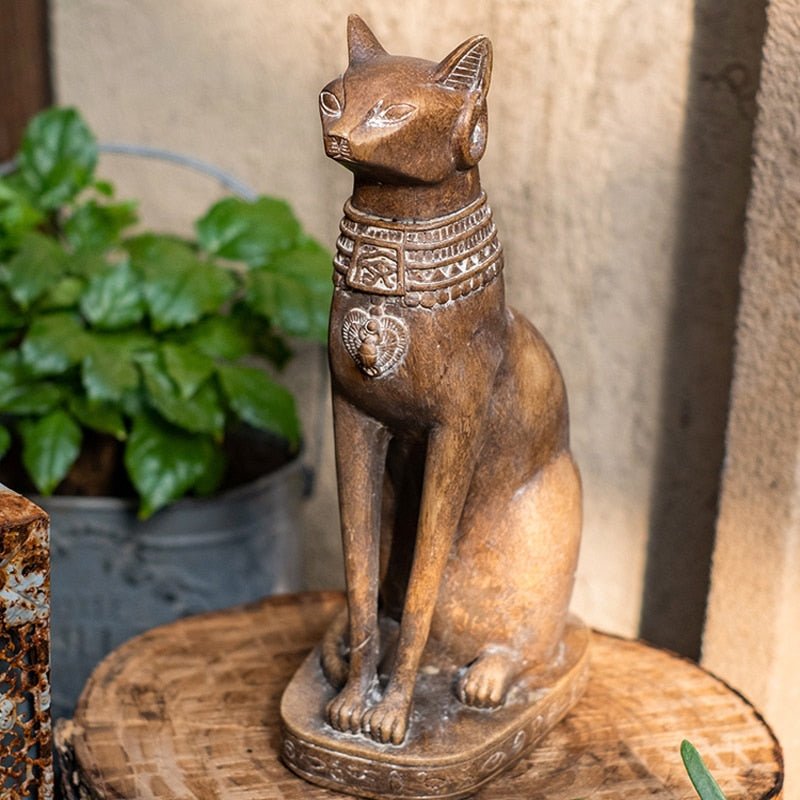 Wooden Color Egyptian cat sculpture  in vintage style