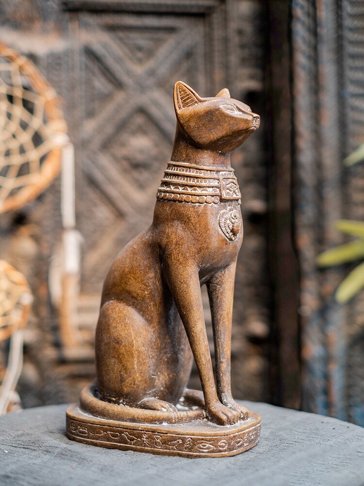 Wooden Color Egyptian cat sculpture  in vintage style