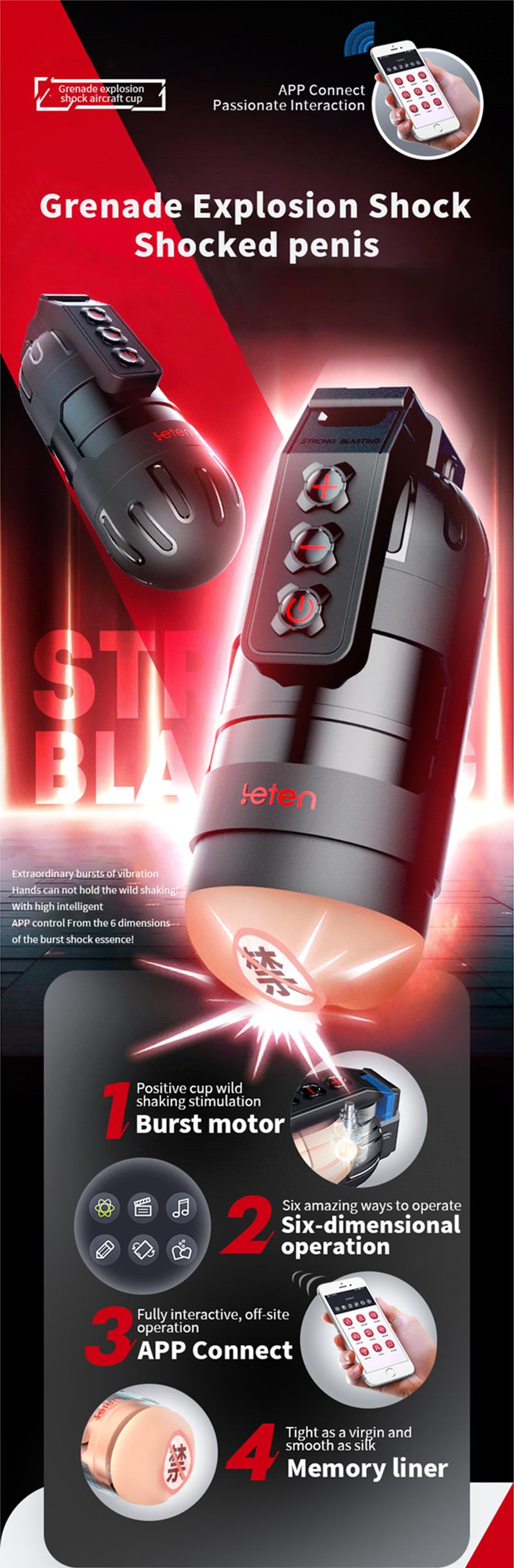 Leten Grenade APP Remote Control Vibrating Male Masturbators-1