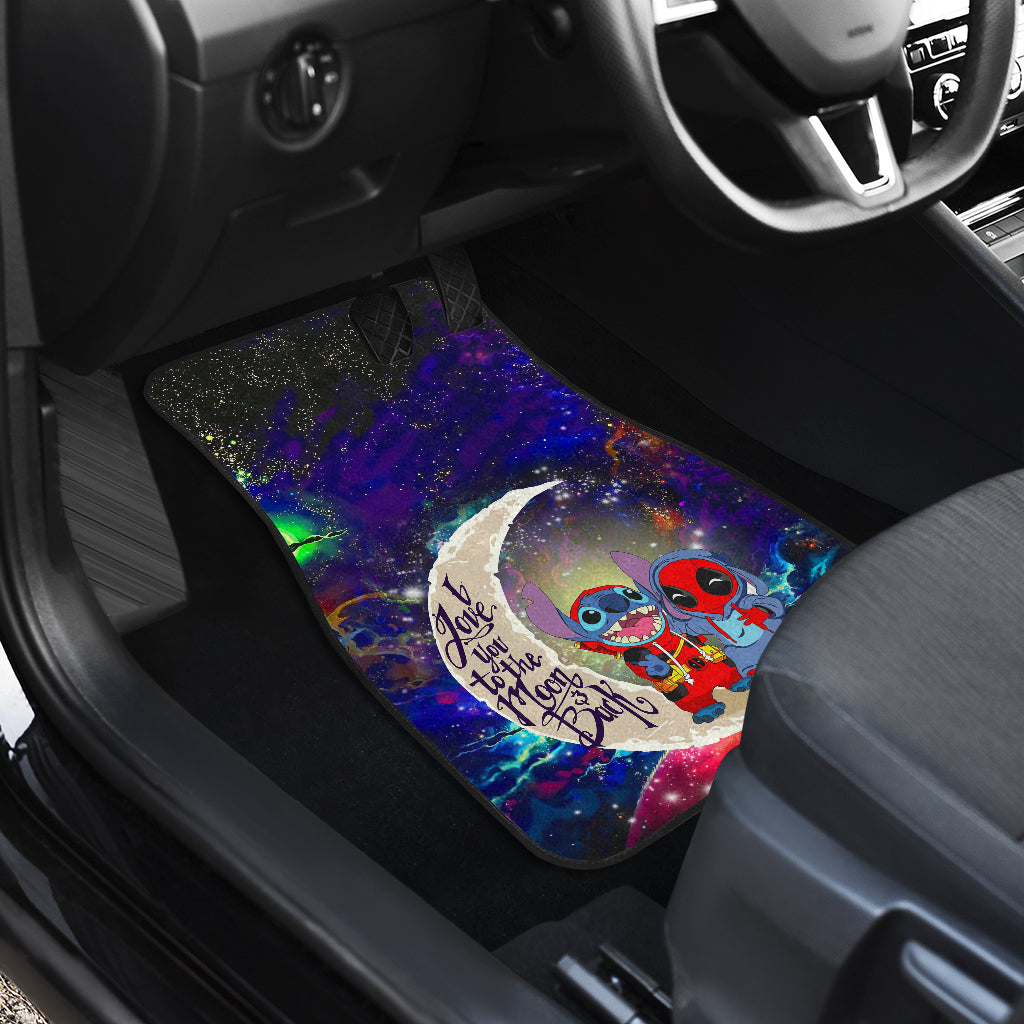 Cute Deadpool And Stitch Love You To The Moon Galaxy Car Floor Mats Car Accessories