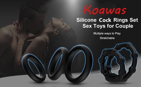 Cock Rings Set Silicone Love Rings Penis Rings with 3 Individual Rings, 1 Dual Rings