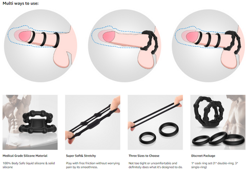 Cock Rings Set Silicone Love Rings Penis Rings with 3 Individual Rings, 1 Dual Rings