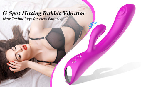 G-spot Rabbit Vibrator with Double-Sided Hitting - High Frequency Vaginal Clitoral Orgasm Triggering Dildo Massager with 10 Vibrating Modes, Rechargeable Adult Toy for Women Couple Sex Things