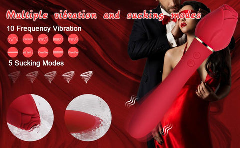 Rose Clitoral Sucking G Spot Vibrator, Clit Sucker Nipple Dildo Rabbit Vibrator, Clitoris Stimulator with 5 Suction Patterns & 10 Strong Vibration Adult Sex Toys for Women Couples