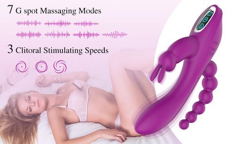 3 in 1 G-Spot Rabbit Anal Dildo Vibrator Adult Sex Toys with 7 Vibrating Modes for Women - Silicone Waterproof Rechargeable Clitoris Vagina Stimulator Massager Sex Things for Solo or Couples