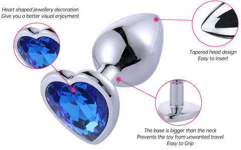 Anal Butt Plug Trainer Kit 3 Pcs Stainless Steel Anal Dilator with Different Sizes Adult Anal Sex Toys with Heart Shaped Jewelry Base for Male Female Masturbating