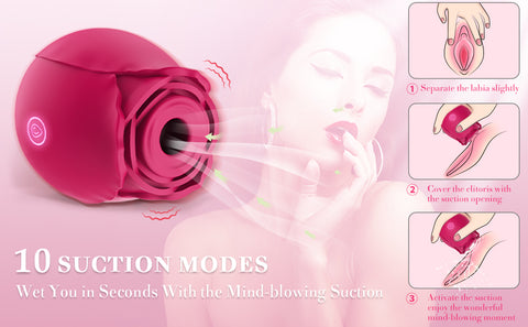 Rose Toys, Clitoral Vibrator with 10 Mind-Blowing Suction Mode, Rechargeable Clitoris Stimulating Sucking Vibrator Clit Sucker Nipple Stimulator Sex Toys for Women, Oral Sex Rose Vibrator - Red