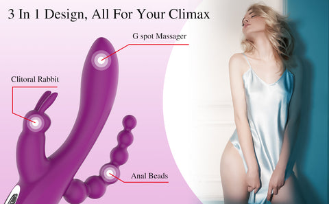 3 in 1 G-Spot Rabbit Anal Dildo Vibrator Adult Sex Toys with 7 Vibrating Modes for Women - Silicone Waterproof Rechargeable Clitoris Vagina Stimulator Massager Sex Things for Solo or Couples