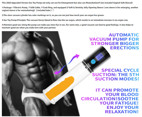 Penis Pump, 5 Suction Intensities & 6 Modes Timer Penis Erection Vacuum Pump, with Clear LED Display & Ruler Marks, USB Rechargeable Automatic Penis Pump for Man to Erection & Masturbation