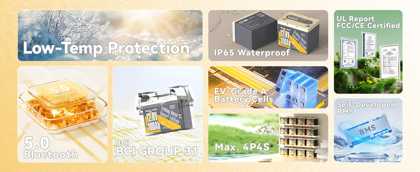 the functionalities of Power Queen 12V 100Ah Group 31 Smart Deep Cycle Lithium Battery