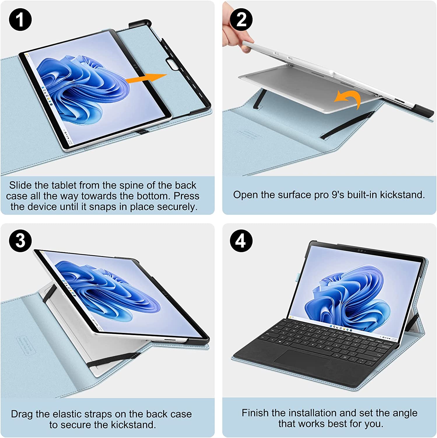 Surface Pro 9 Multi-Angle Viewing Case w/ Pocket and Stylus Holder | Fintie