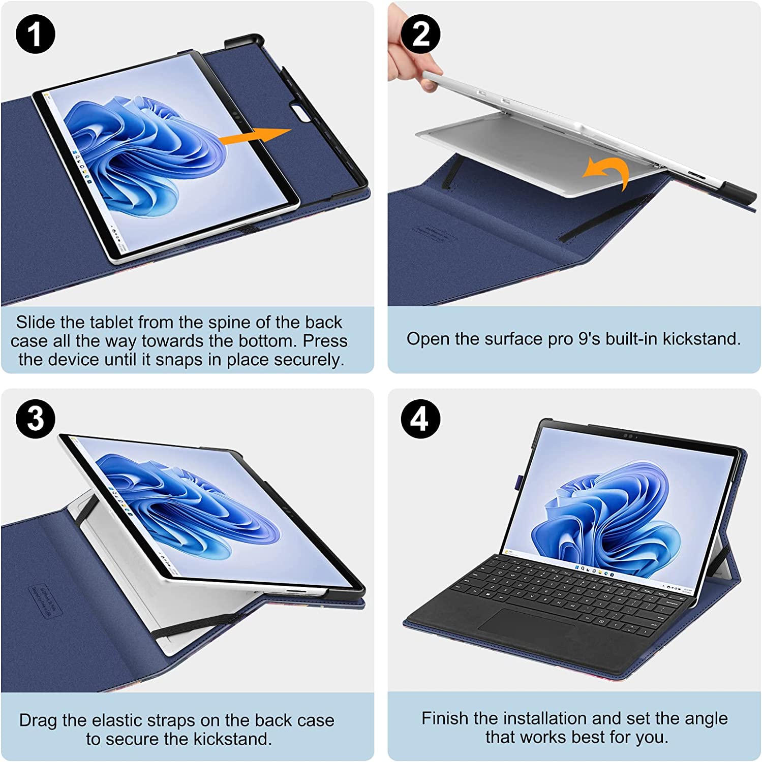 Surface Pro 9 Multi-Angle Viewing Case w/ Pocket and Stylus Holder | Fintie