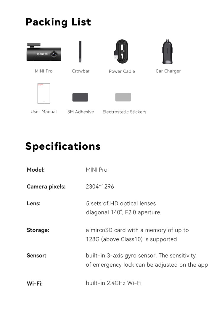packing list and specifications