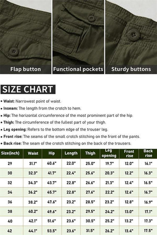 cargo shorts size chart