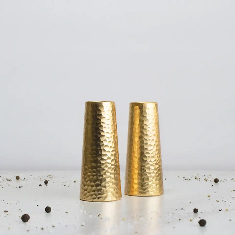 Season and Stir? Salt and Pepper Shaker Set with Two Tone Hammered Design Nouvelle