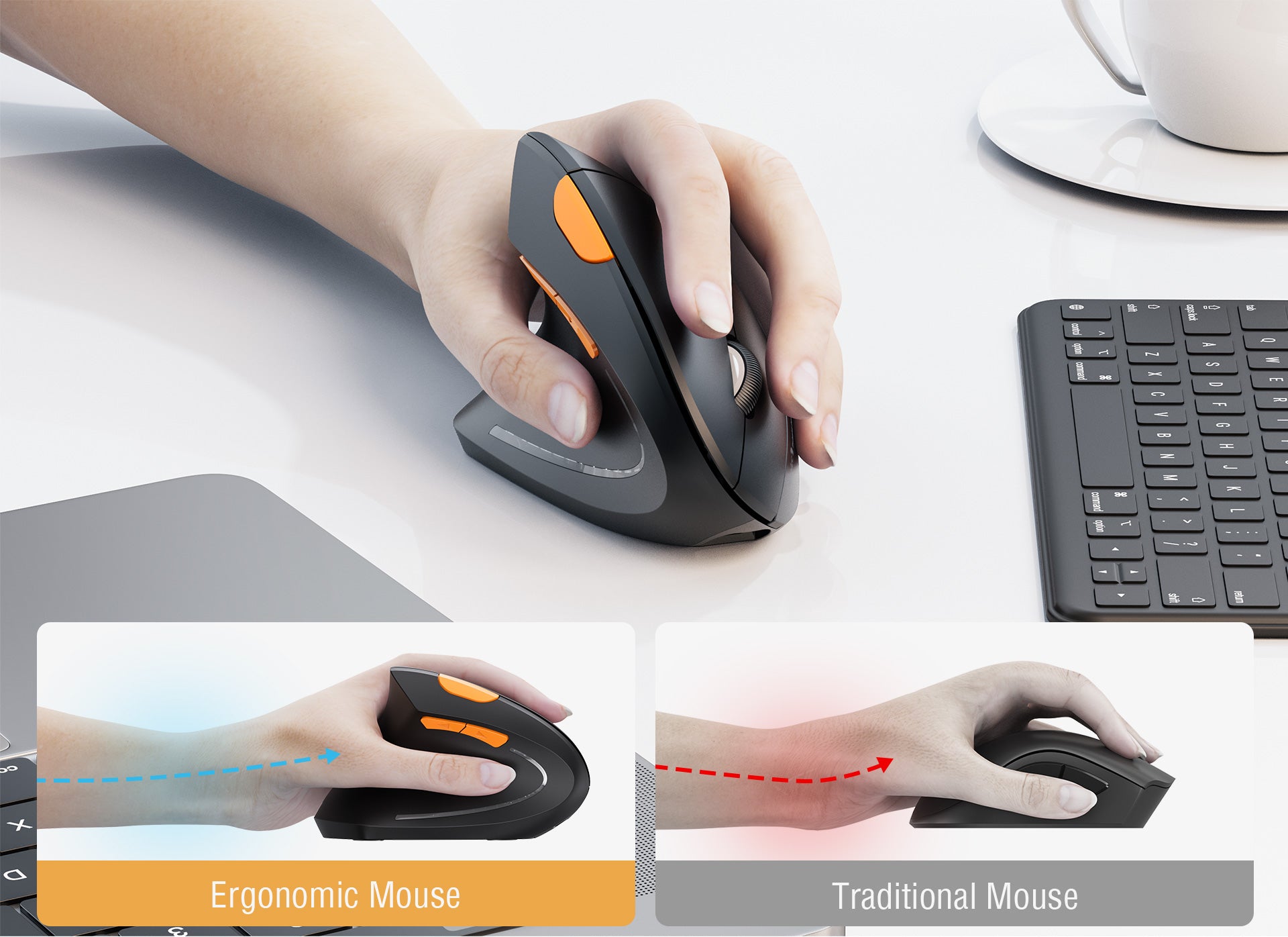 ProtoArc® EM13 Left Handed Wireless Ergonomic Vertical Mouse