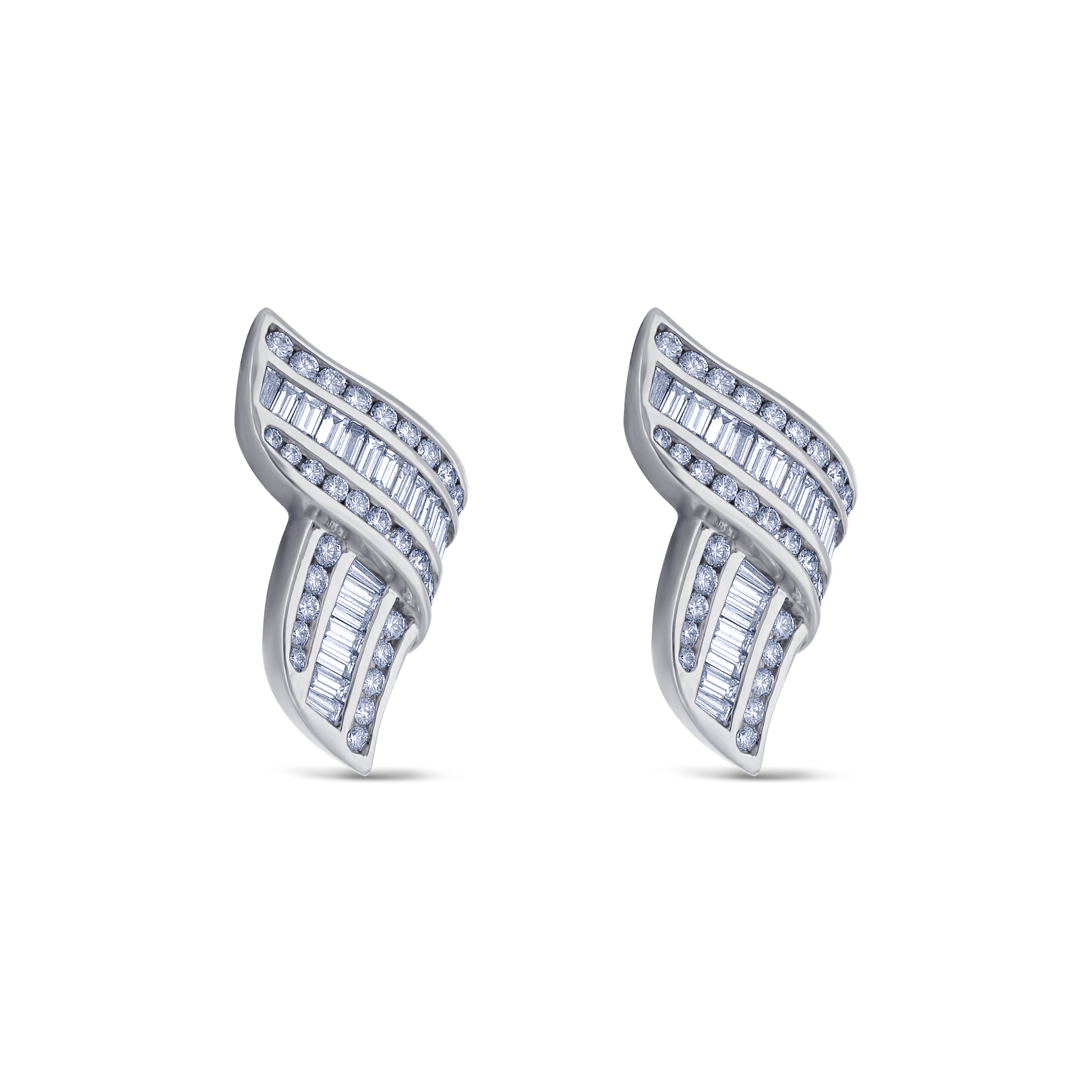 Platinum Baguette & Round Diamond Ribbon Earrings