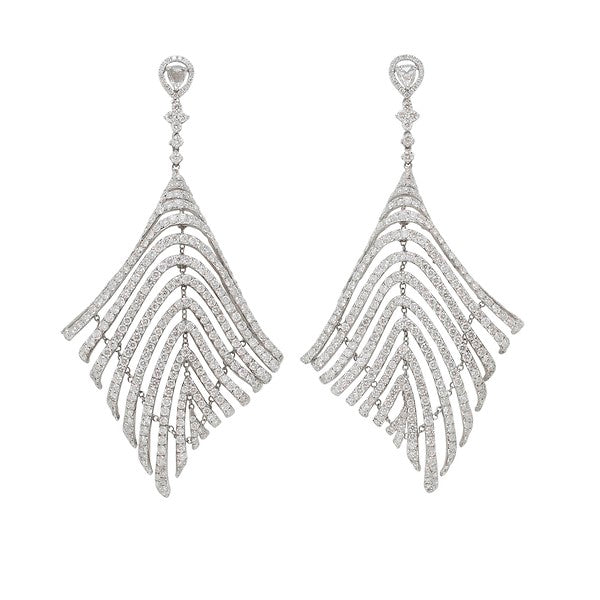 18K White Gold Open Fluid Drape Diamond Earrings