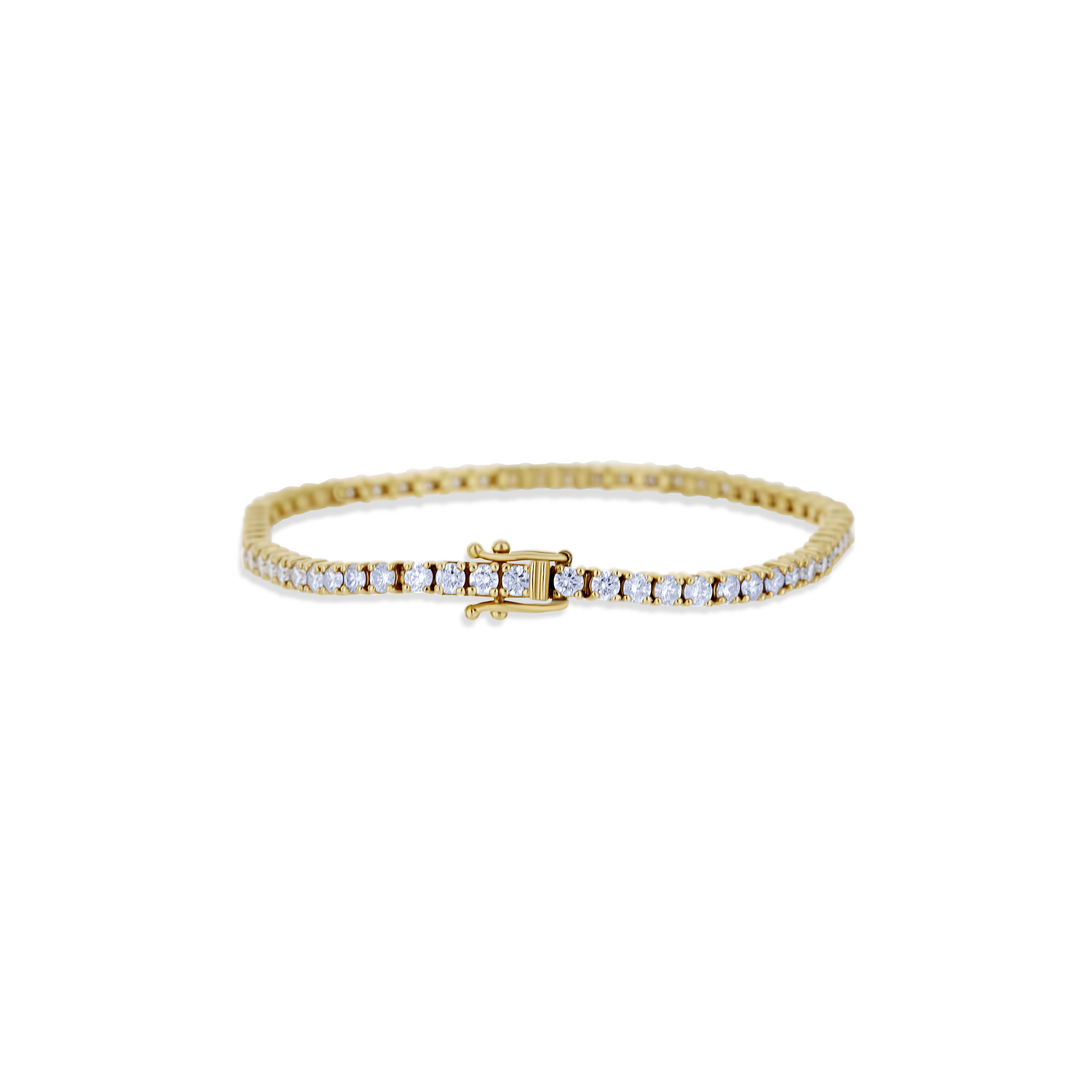 14K Yellow Gold Round Diamond Prong Set Tennis Bracelet