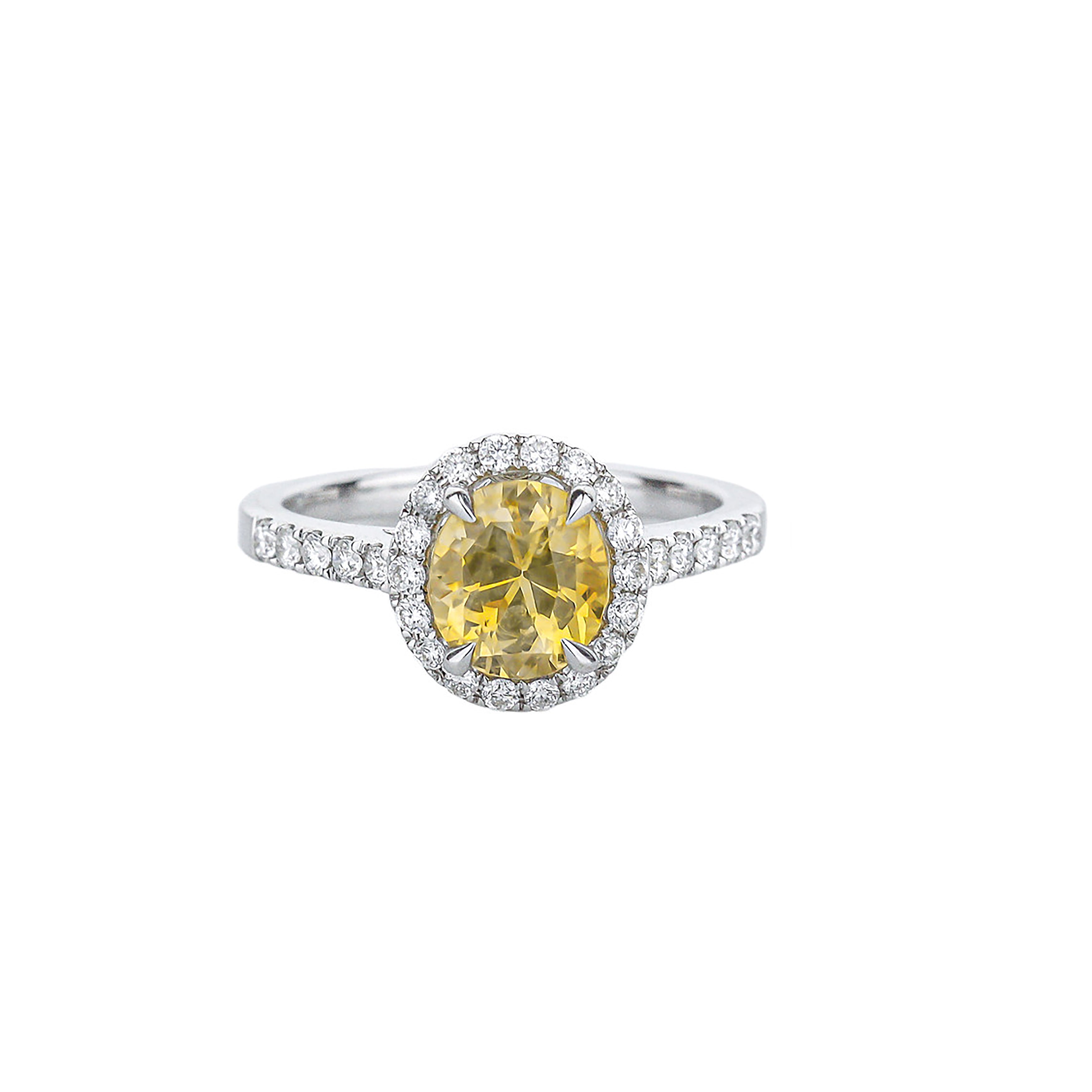 18K White Gold Yellow Sapphire Oval Diamond Halo Ring